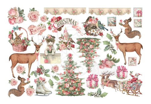 Ozdoby papierowe samoprzylepne Ephemera Pink Christmas DFLCT28 Stamperia
