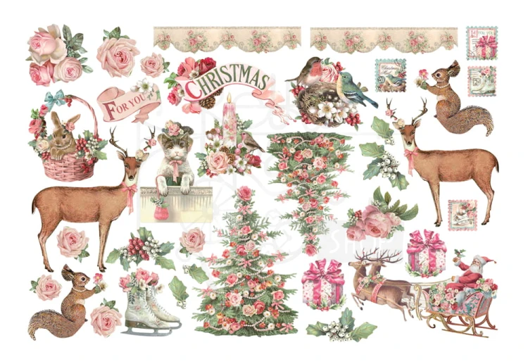 Ozdoby papierowe samoprzylepne Ephemera Pink Christmas DFLCT28 Stamperia