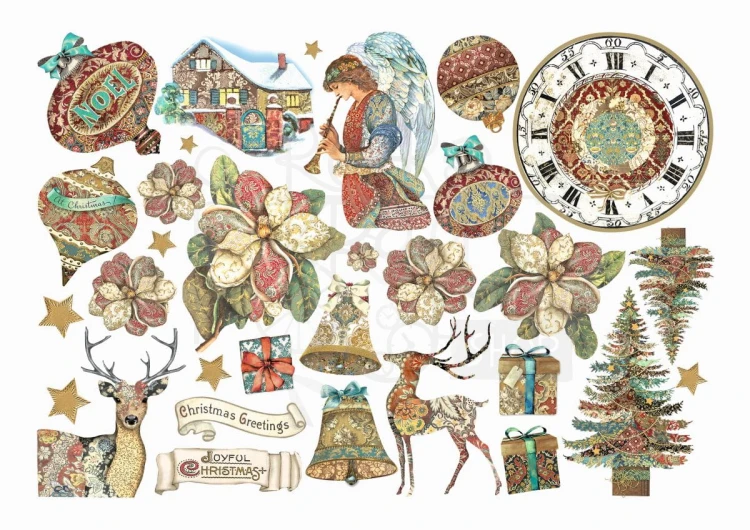 Ozdoby papierowe samoprzylepne Ephemera Christmas Greetings DFLCT24 Stamperia