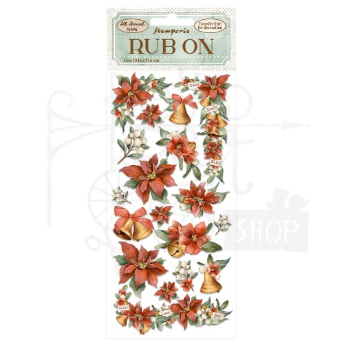 Rub-On Transfer 10x21.6cm All Around Christmas - Poinsettia and Bells DFLRB40 Stamperia
