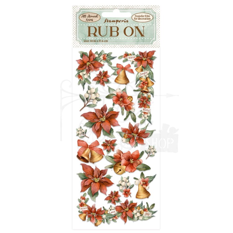 Rub-On Transfer 10x21.6cm All Around Christmas - Poinsettia and Bells DFLRB40 Stamperia
