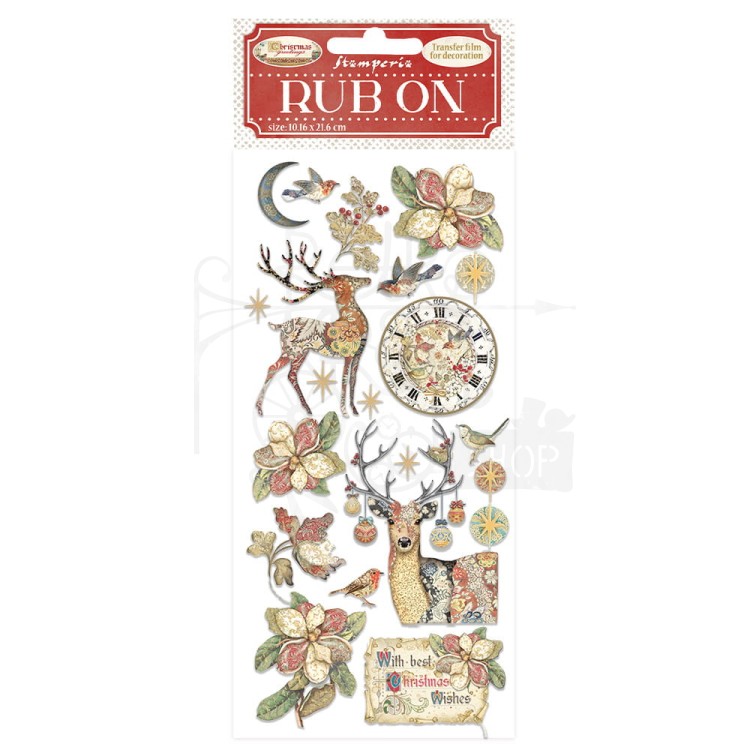 Rub-On Transfer 10x21.6cm Christmas Greetings - Jeleń DFLRB37 Stamperia