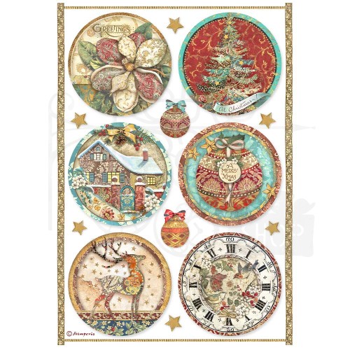 Papier ryżowy A4 Christmas Greetings 6 kół DFSA4795 Stamperia