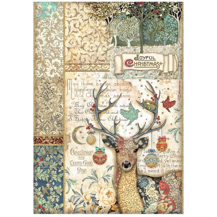 Papier ryżowy A4 Christmas Greetings Jeleń DFSA4793 Stamperia