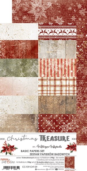 Zestaw papierów bazowych 15x30 Christmas Treasure CC-F29-CHT-09 Craft O'Clock