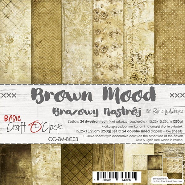 Zestaw papierów 15x15 Basic 03 Brown Mood CC-ZM-BC03 Craft O'Clock