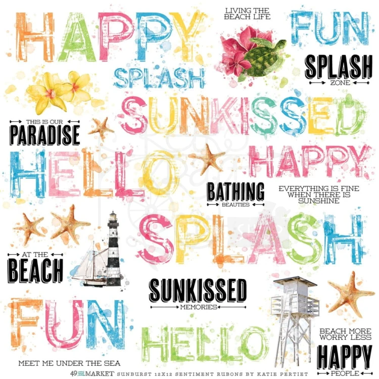 Rub-on transfer 30x30cm Vintage Artistry Sunburst Sentiments 1 arkusz SUN24746 49 and Market