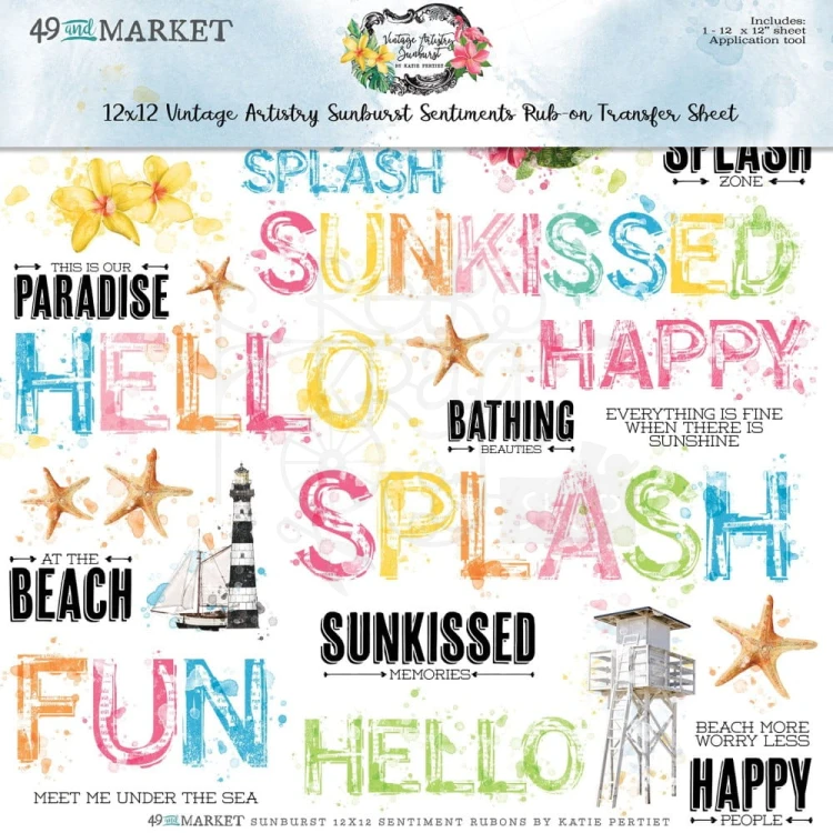 Rub-on transfer 30x30cm Vintage Artistry Sunburst Sentiments 1 arkusz SUN24746 49 and Market