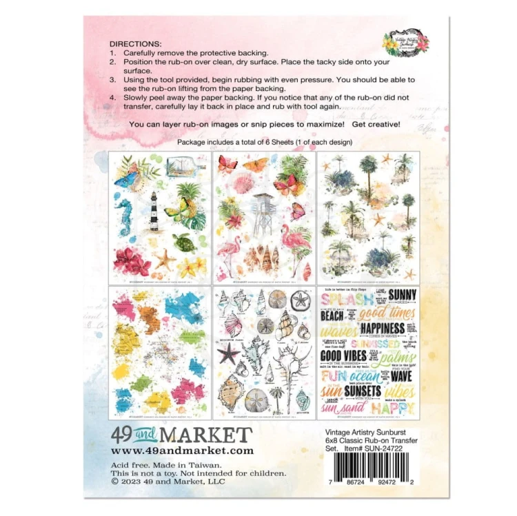 Rub-on transfer 15x20cm Vintage Artistry Sunburst 6 arkuszy SUN24722 49 and Market