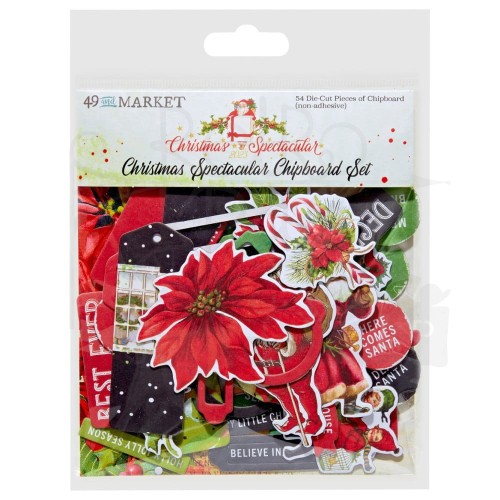 Ozdoby papierowe die-cuts Christmas Spectacular Chipboard Set 54szt S2324425 49 and Market