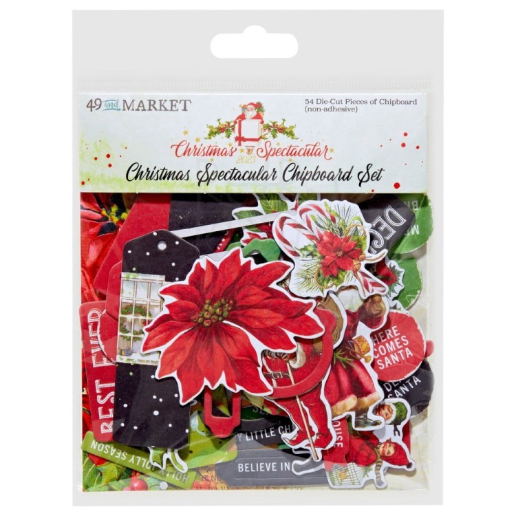 Ozdoby papierowe die-cuts Christmas Spectacular Chipboard Set 54szt S2324425 49 and Market