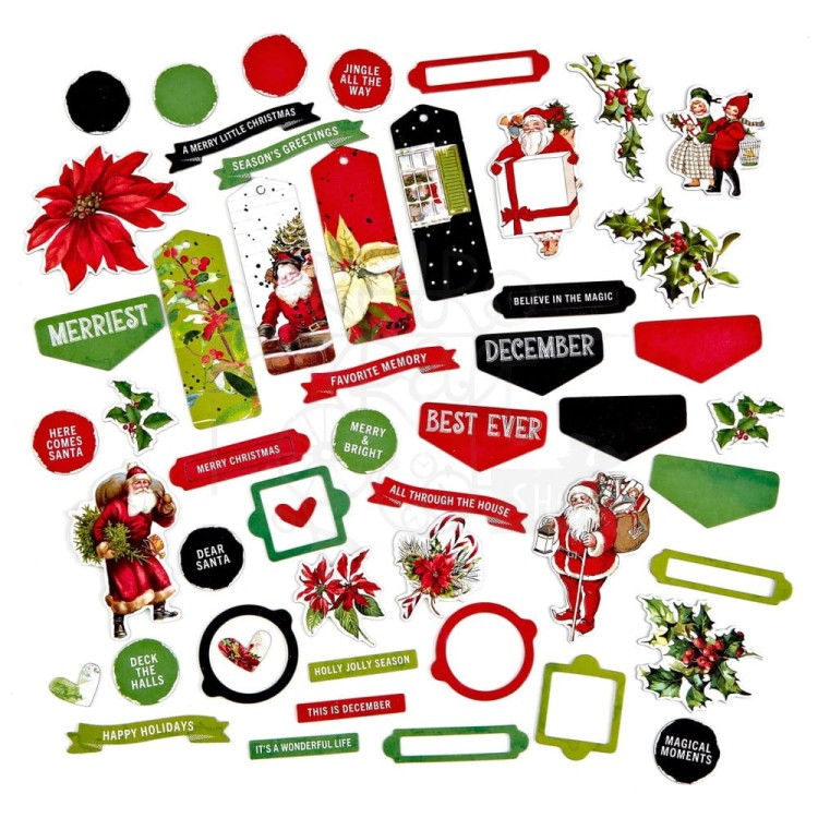 Ozdoby papierowe die-cuts Christmas Spectacular Chipboard Set 54szt S2324425 49 and Market