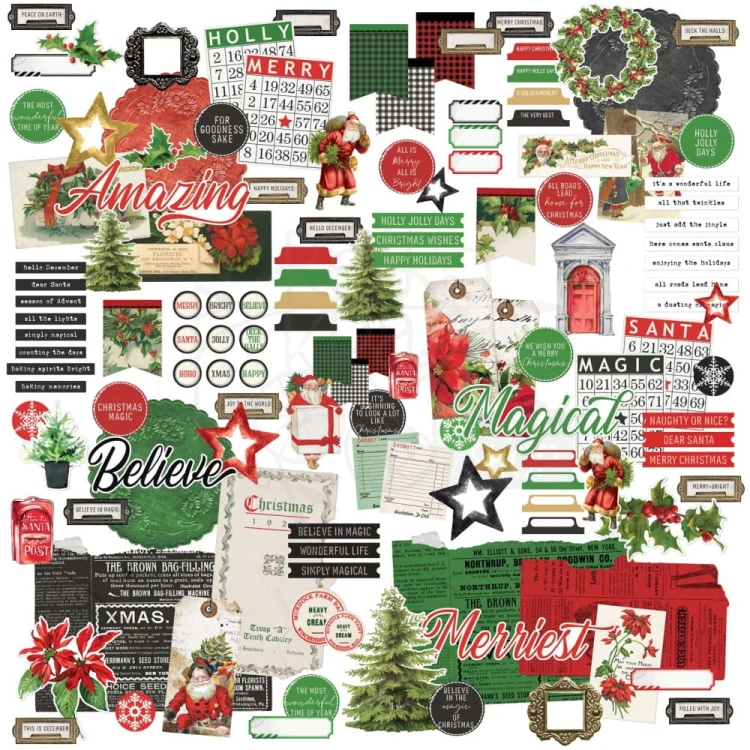 Ozdoby papierowe die-cuts Christmas Spectacular Ephemera Bits 134szt S2324395 49 and Market