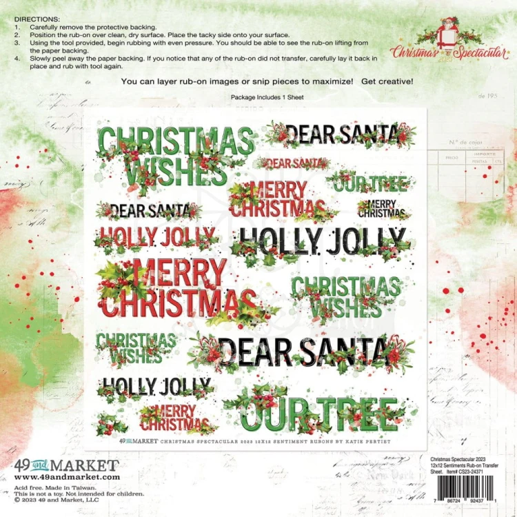 Rub-on transfer 30x30cm Christmas Spectacular Sentiments 1 arkusz S2324371 49 and Market