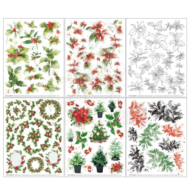 Rub-on transfer 15x20cm Christmas Spectacular Foliage 6 arkuszy S2324357 49 and Market