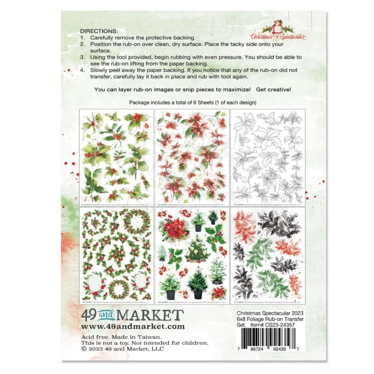 Rub-on transfer 15x20cm Christmas Spectacular Foliage 6 arkuszy S2324357 49 and Market