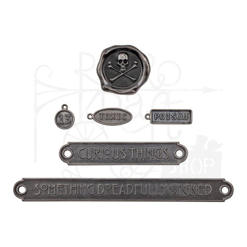 Ozdoby metalowe plakietki Idea-Ology Word Plaques &amp; Tags Halloween 6szt TH94341 Tim Holtz