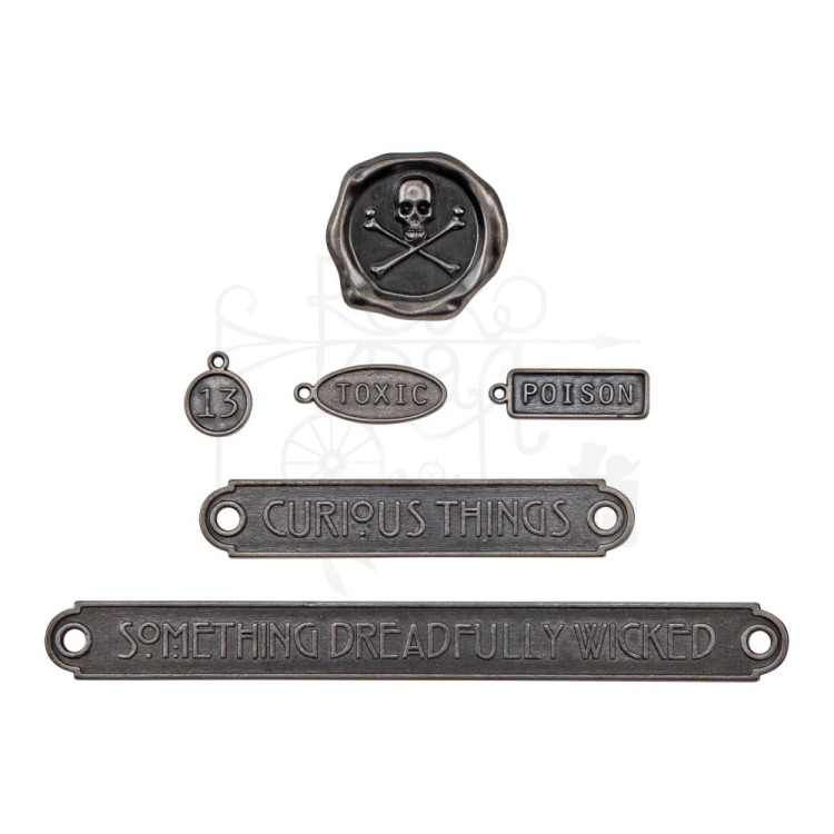 Ozdoby metalowe plakietki Idea-Ology Word Plaques &amp; Tags Halloween 6szt TH94341 Tim Holtz