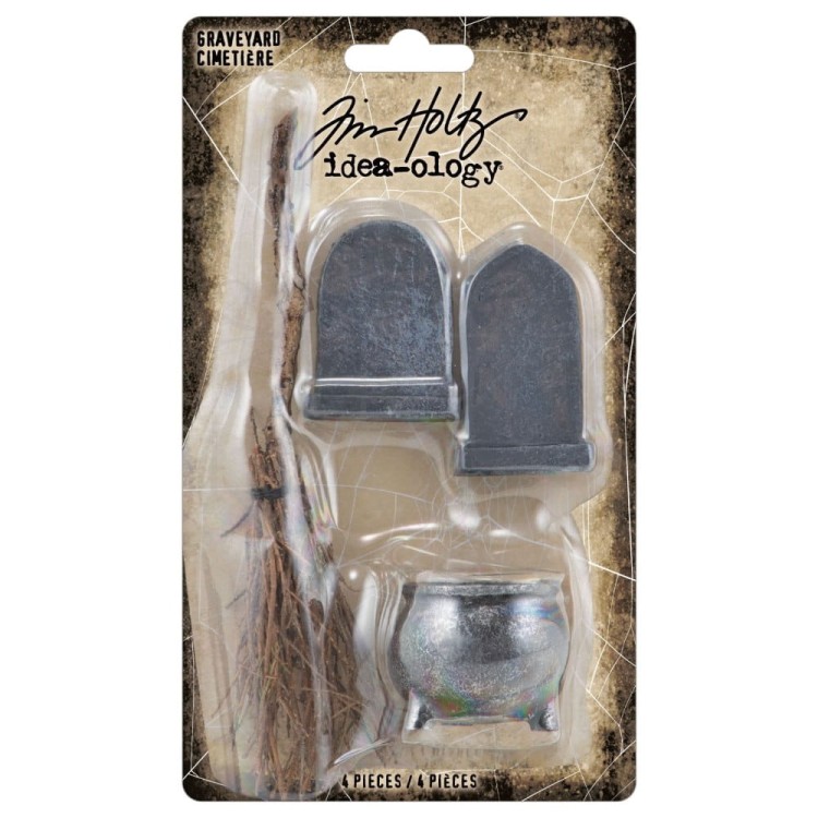 Ozdoby żywiczne nagrobki kociołek i miotła Idea-Ology Graveyard 4szt TH94337 Tim Holtz