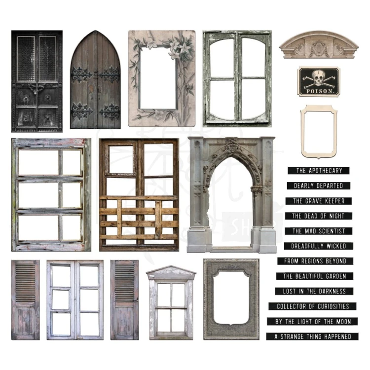 Ozdoby tekturowe i foliowe Idea-Ology Baseboards &amp; Transparencies Halloween 54szt TH94334 Tim Holtz