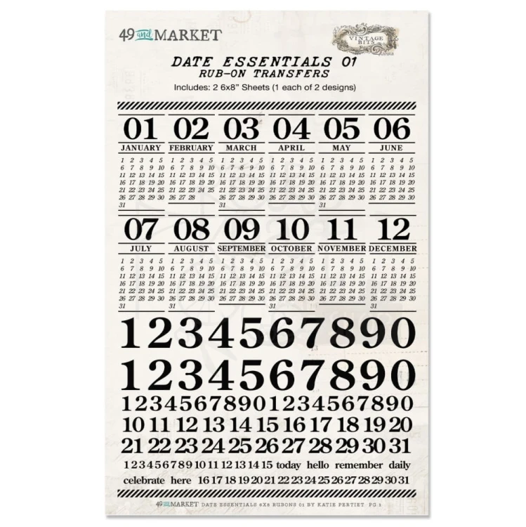 Rub-on transfer 15x20cm Date Essentials 01 2 arkusze E24050 49 and Market