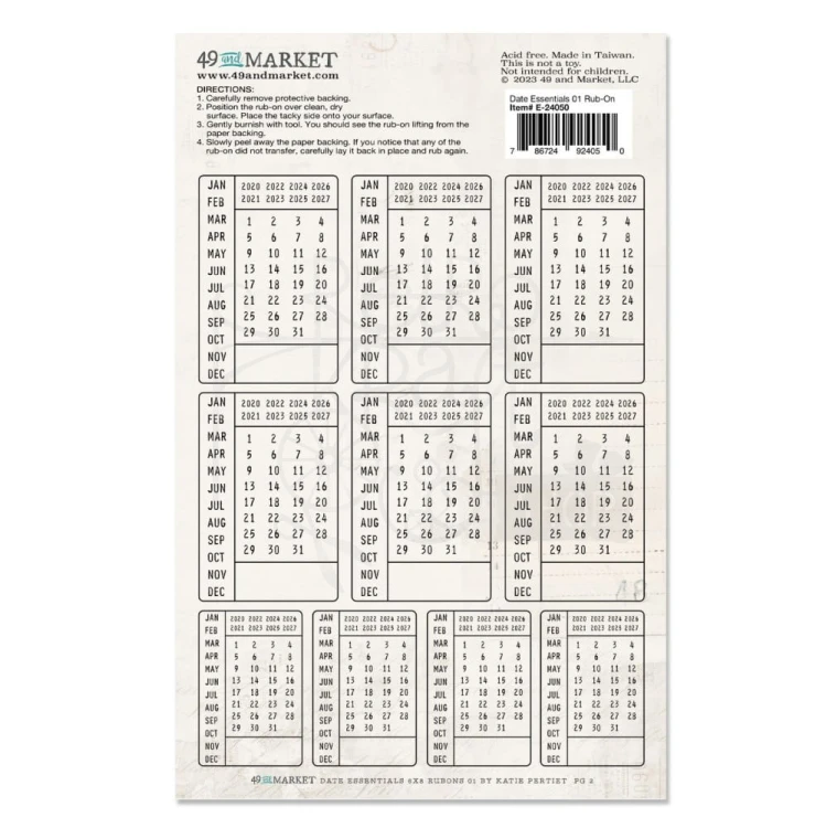 Rub-on transfer 15x20cm Date Essentials 01 2 arkusze E24050 49 and Market