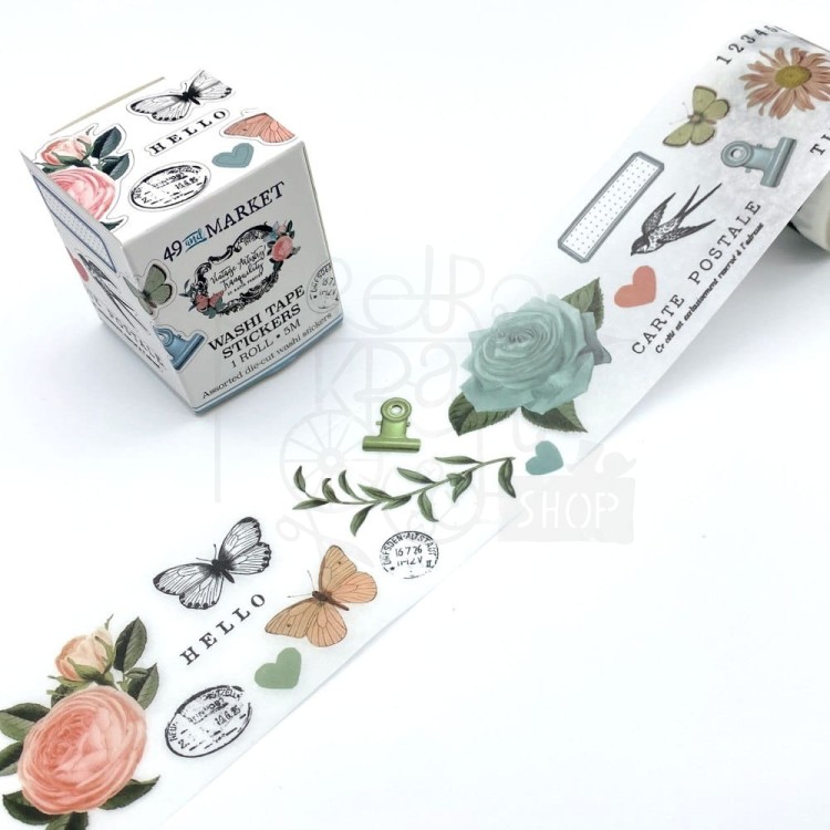 Taśma washi z naklejkami Vintage Artistry Tranquility VAT39784 49 and Market