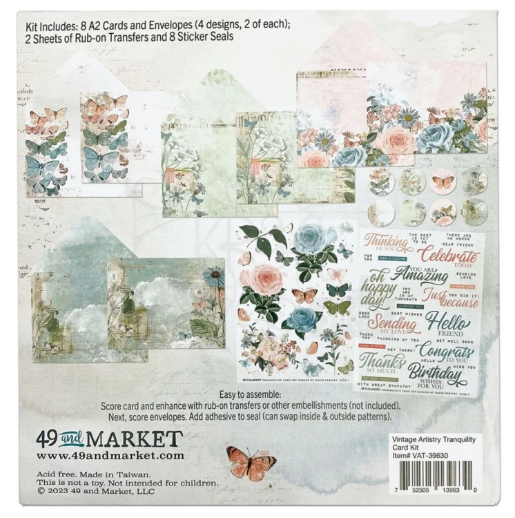Zestaw karty koperty rub-ons Vintage Artistry Tranquility Card Kit 18 szt VAT39630 49 and Market