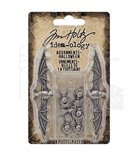 Ozdoby metalowe nietoperze i pająki Idea-Ology Metal Adornments Halloween 8szt TH94250 Tim Holtz