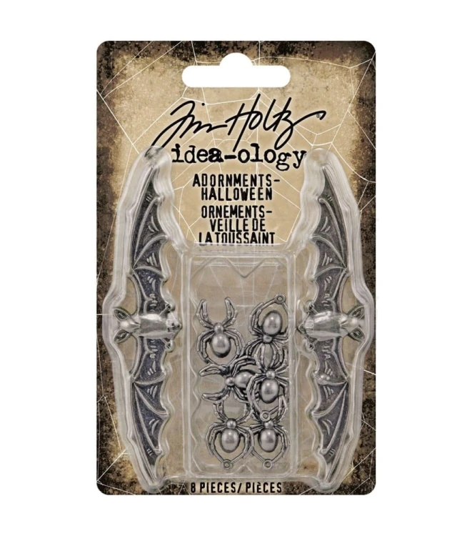 Ozdoby metalowe nietoperze i pająki Idea-Ology Metal Adornments Halloween 8szt TH94250 Tim Holtz