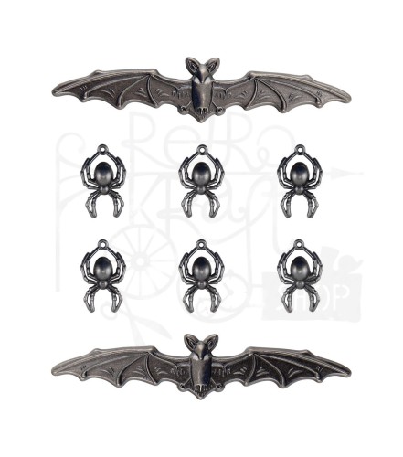 Ozdoby metalowe nietoperze i pająki Idea-Ology Metal Adornments Halloween 8szt TH94250 Tim Holtz