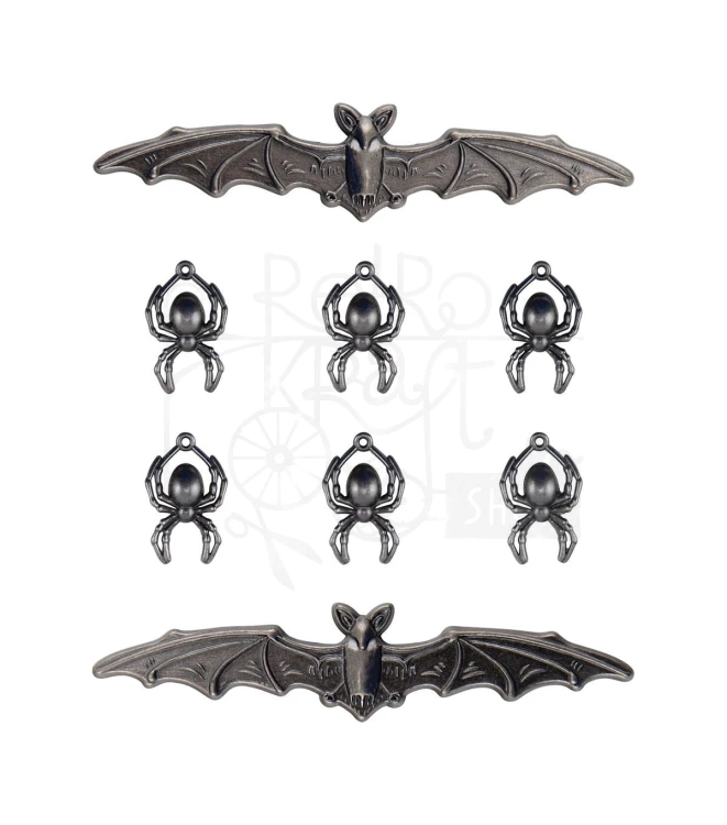 Ozdoby metalowe nietoperze i pająki Idea-Ology Metal Adornments Halloween 8szt TH94250 Tim Holtz