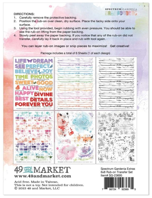Rub-on transfer 15x20cm Spectrum Gardenia Extras 6 arkuszy SG23695 49 and Market