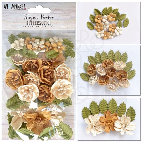 Kwiaty kwiatki papierowe Sugar Posies - Butterscotch 49szt 49SUG32433 49 and Market