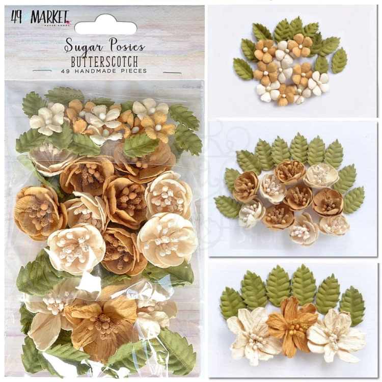 Kwiaty kwiatki papierowe Sugar Posies - Butterscotch 49szt 49SUG32433 49 and Market