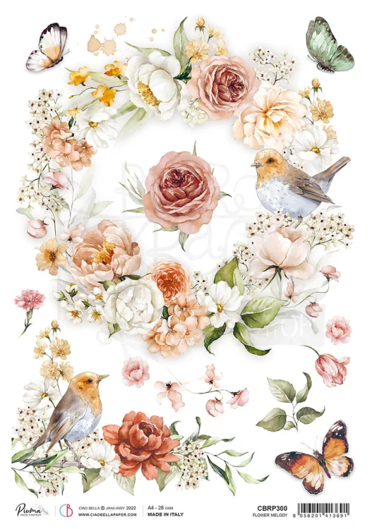 Papier ryżowy A4 Flower Melody CBRP300 - Ciao Bella