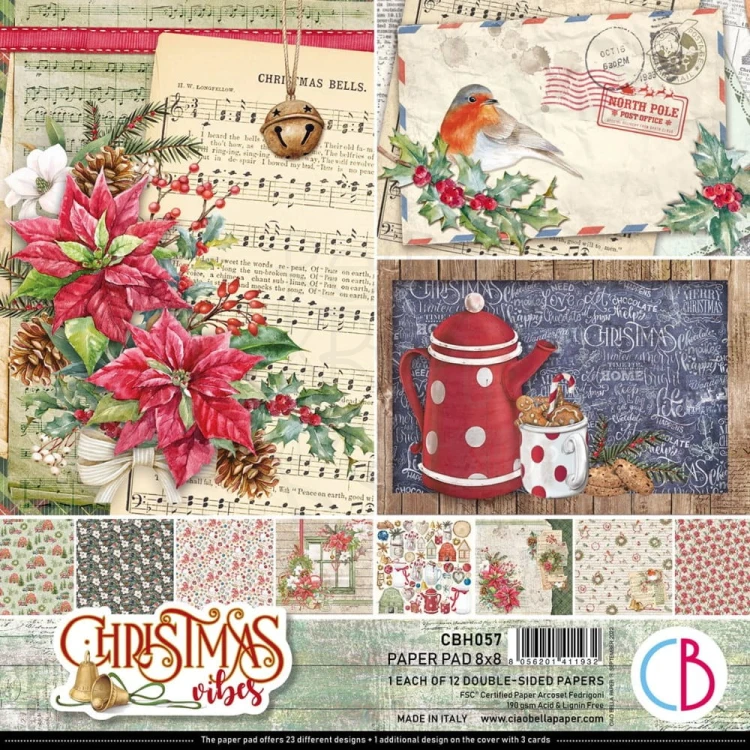 Zestaw papierów 20x20 Christmas Vibes 12 arkuszy CBH057 - Ciao Bella