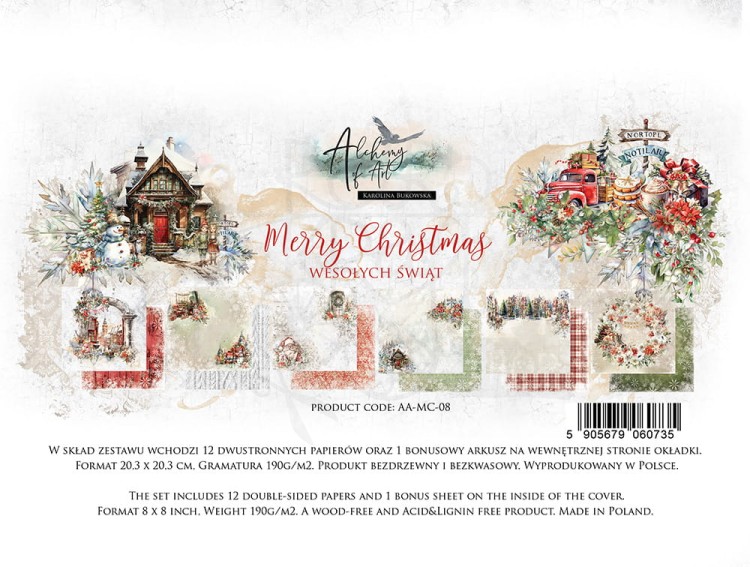 Zestaw papierów 20x20 Merry Christmas - AA-MC-08 Alchemy of Art