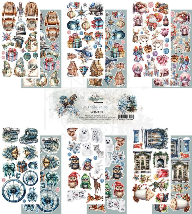 Zestaw papierów 15x30 elementy do wycinania In Frosty Colors Winter AA-IFC-12 Alchemy of Art