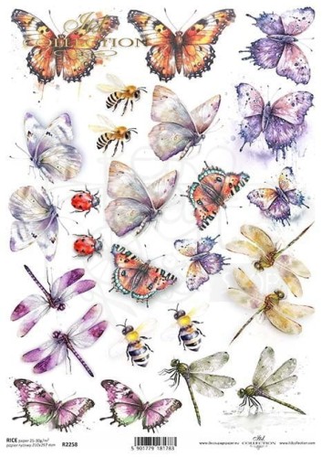 Papier ryżowy A4 Motyle ważki pszczoły biedronki R2258 ITD Collection