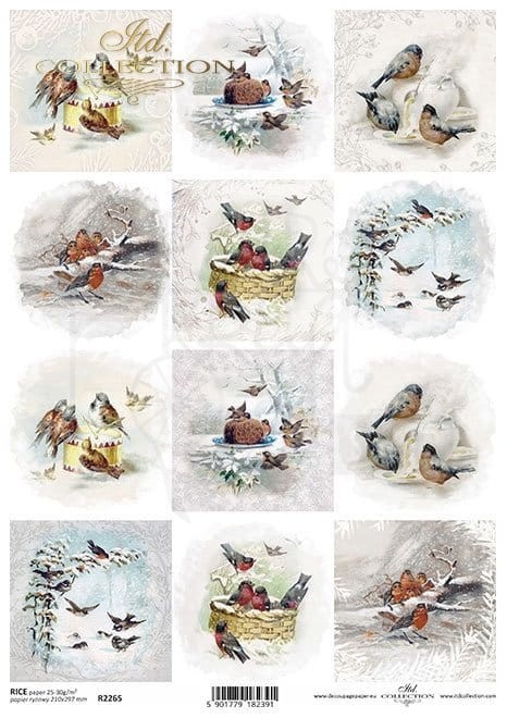 Papier ryżowy A4 Vintage ptaszki R2265 ITD Collection