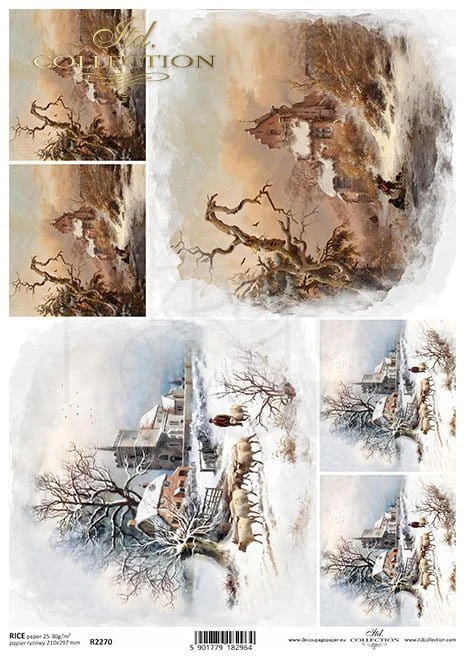 Papier ryżowy A4 Vintage zimowe krajobrazy R2270 ITD Collection