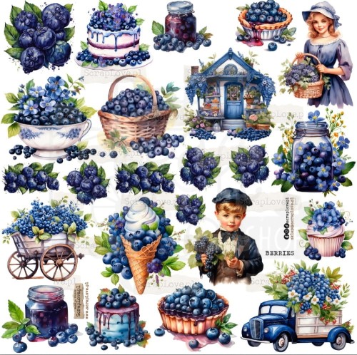 Naklejki do scrapbookingu i art journalingu Berries - Borówki ScrapLove