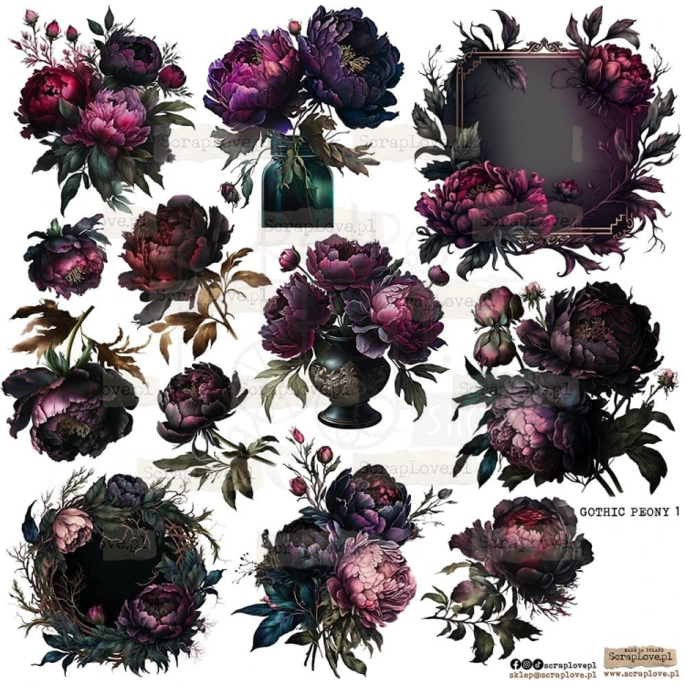 Naklejki do scrapbookingu i art journalingu Gothic Peony 1 - Gotyckie Piwonie 1 ScrapLove