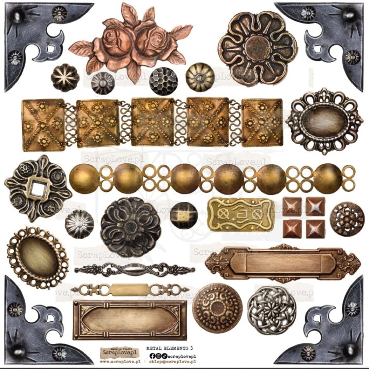 Naklejki do scrapbookingu i art journalingu Metal Elements 3- Metalowe Elementy 3 ScrapLove