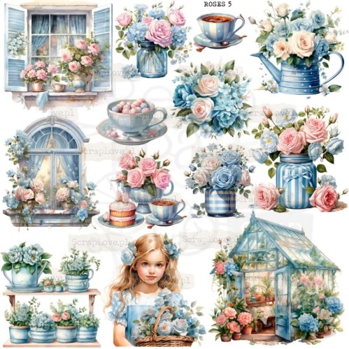 Naklejki do scrapbookingu i art journalingu Roses Blue - Niebieskie Róże ScrapLove