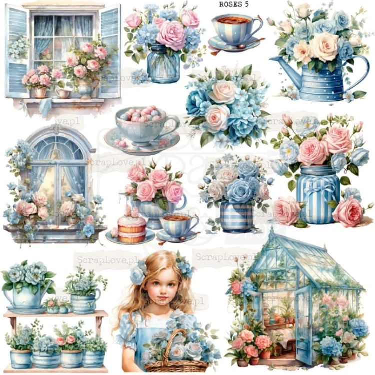 Naklejki do scrapbookingu i art journalingu Roses Blue - Niebieskie Róże ScrapLove