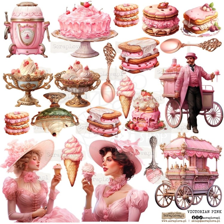Naklejki do scrapbookingu i art journalingu Victorian Pink ScrapLove