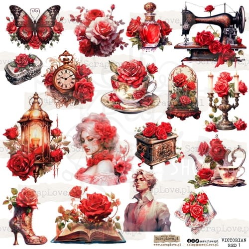 Naklejki do scrapbookingu i art journalingu Victorian Red 1 ScrapLove