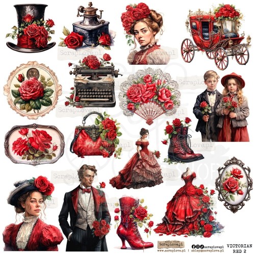Naklejki do scrapbookingu i art journalingu Victorian Red 2 ScrapLove